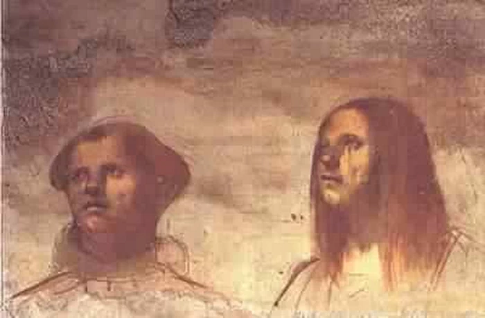 Il Romanino-229-Due delle  Tre teste  dipinte da Romanino nella controfacciata della Pieve di S Pietro
